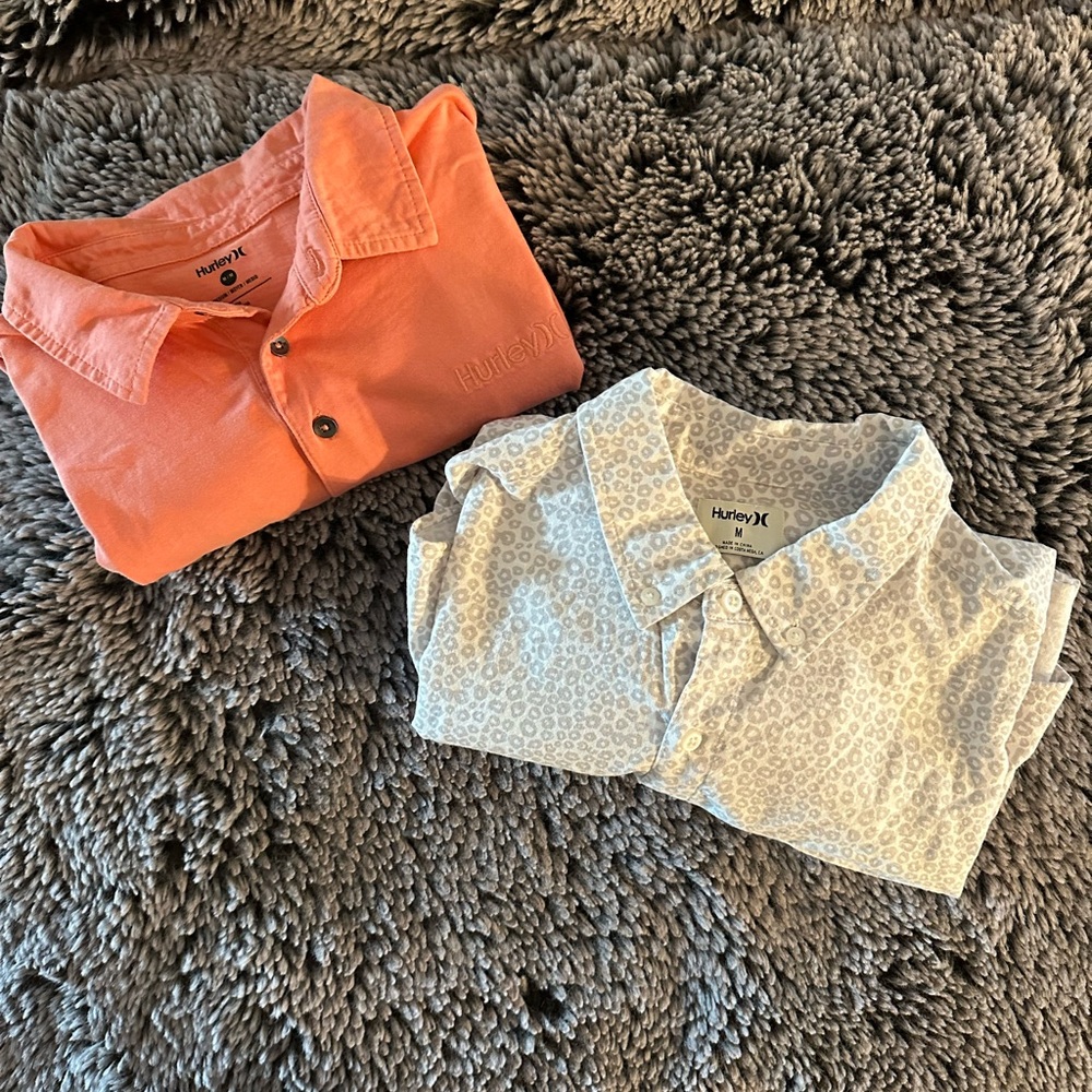 Hurley Orange and White Button-Up Shirts
